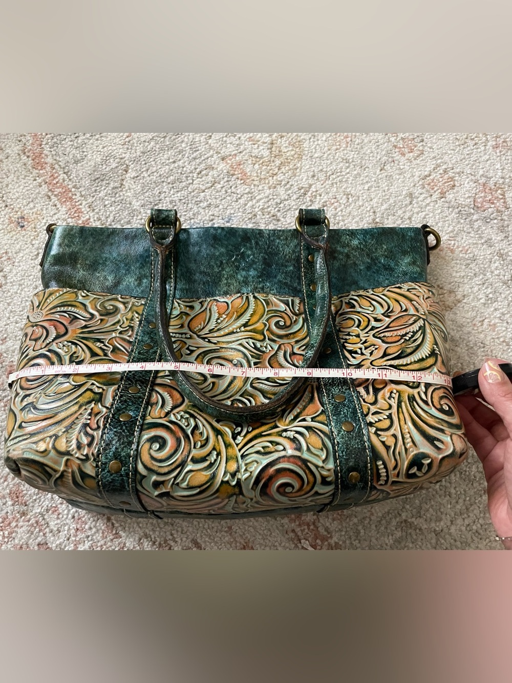 Patricia Nash Talloria Tooled Leather Handbag - Turquoise Western Tote - Picture 10 of 10